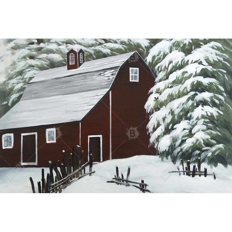 " Red Barn In Snow ", 24" H x 36" W
