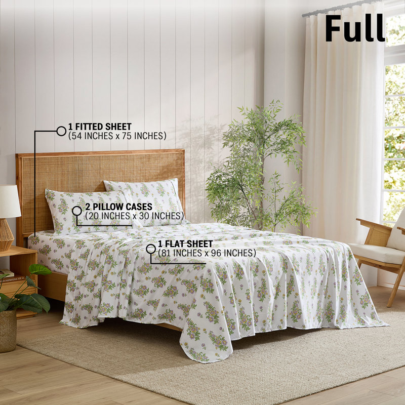 HLC.ME Color Block Printed Floral Bed Sheets - 4 Piece Patterned Bed Sheet Set - Wrinkle Resistant & Soft - Fits Mattresses Up To 15 Inches Deep (Full, Lilac Purple)