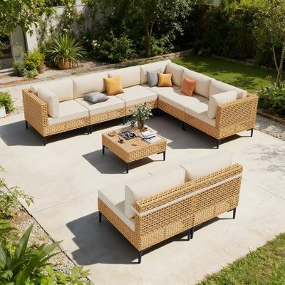 Ensemble modulaire de patio 9 pièces avec coussins et table basse 9 pièces