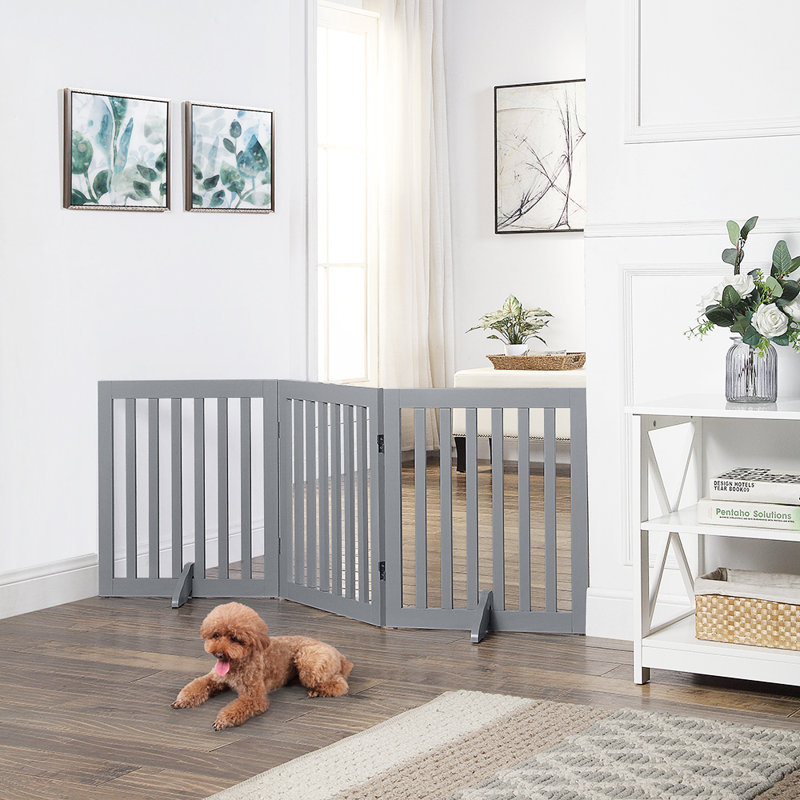 Renn Wood Free Standing Pet Gate with a Pair of Support Feet, Gray, 24" H x 60" W x 0.71" D