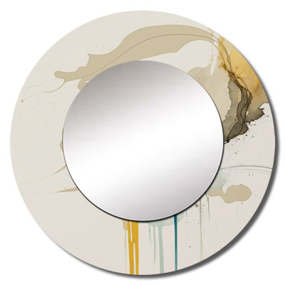 Mustard Yellow Secrets VI - Liquid Ink Decorative Mirror, Yellow Round Wall Mirror, Printed Metal Art