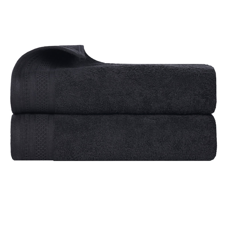 Draps de bain mi-longs en coton gaufré texturé Honeycomb, Noir, noir, noir, noir