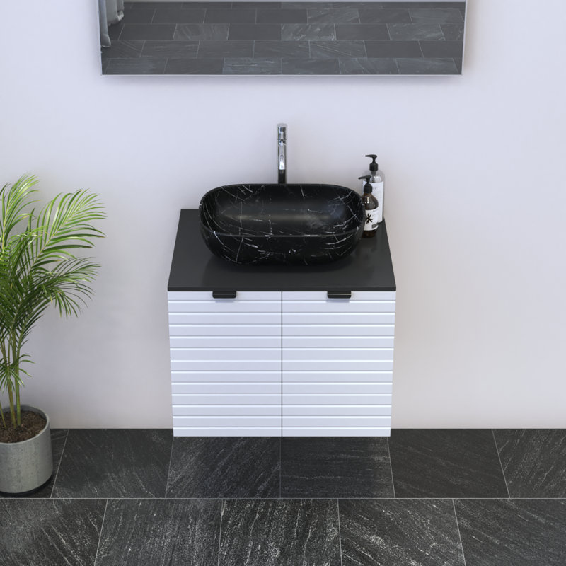 Meuble-lavabo simple 23,6 po avec dessus Kayben, Noir, Noir