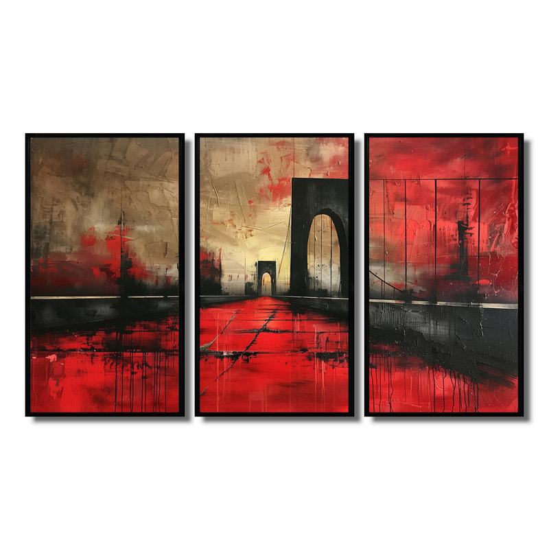 Ensemble de décoration murale noir et rouge, H 28 po x l 36 po, Cadre noir