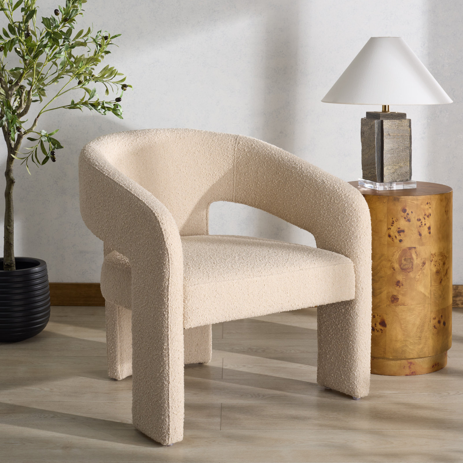 Ashlyn Linen Armchair, Tan Boucle