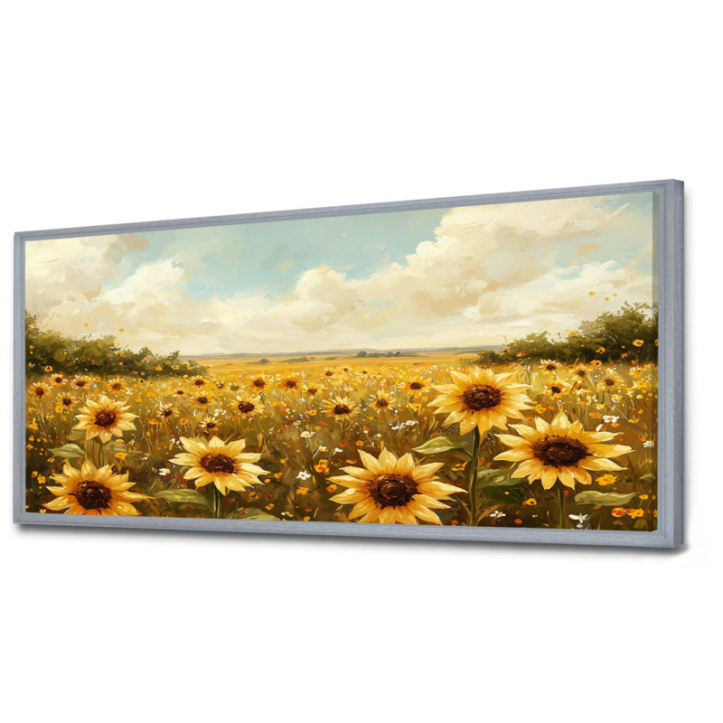 Doniya - Floral Wall Art, Argent argent, H 28 po x l 60 po, Impression encadrée flottante