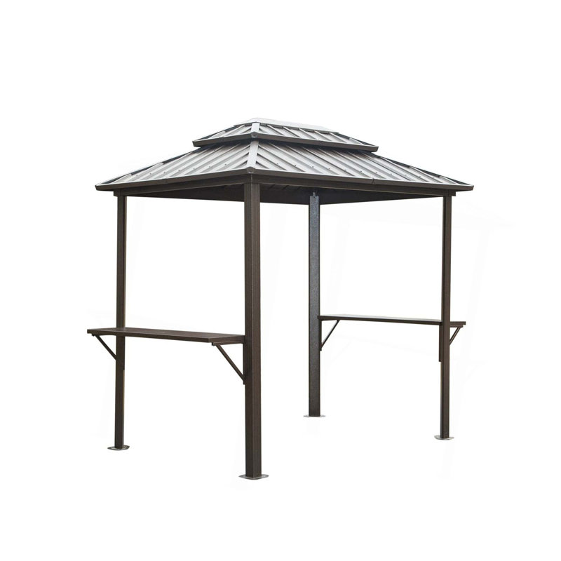 Grill Gazebo 8' × 6', Aluminum BBQ Gazebo Outdoor Metal Frame with Shelves Serving Tables, Permanent Double Roof Hard top Gazebos for Patio Lawn Deck Backyard and Garden