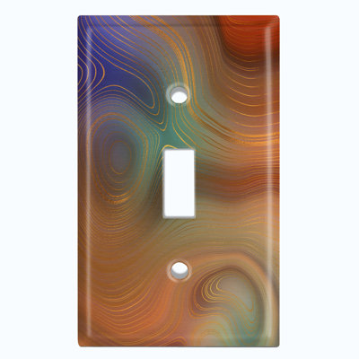 Metal Light Switch Plate Outlet Cover (Marble Earth Strata Colourful Swirl - Single Toggle)