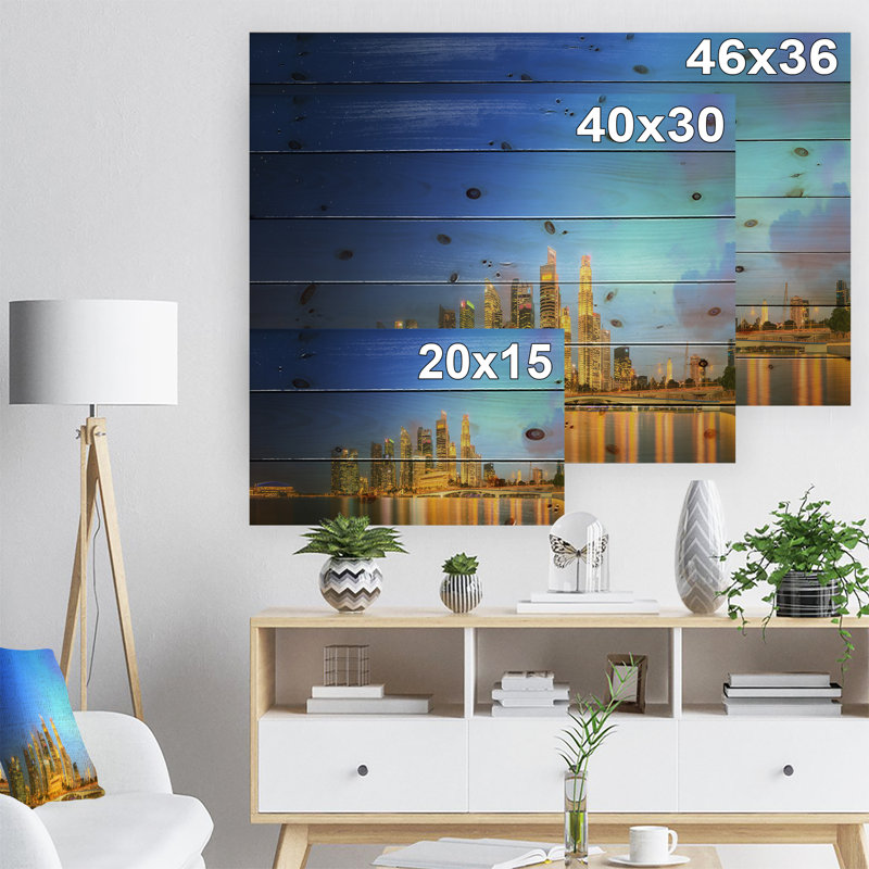 «Singapour horizon et marina bay», impression, Bois, H 36 po x l 46 po x P 1,5 po