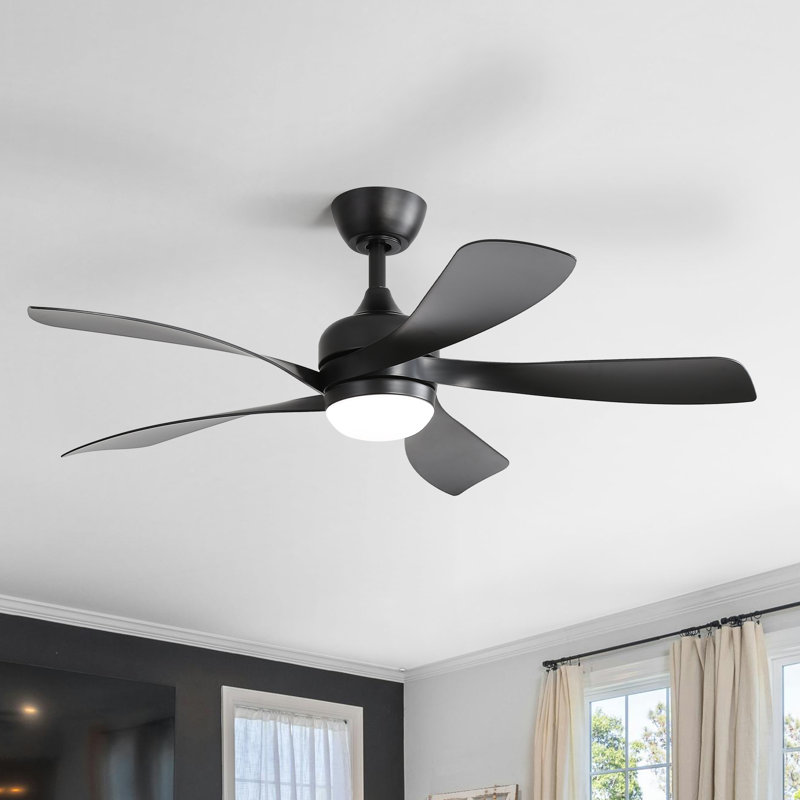 Damecia 52'' Modern Ceiling Fan with LED Light and Remote Control, Black/Black
