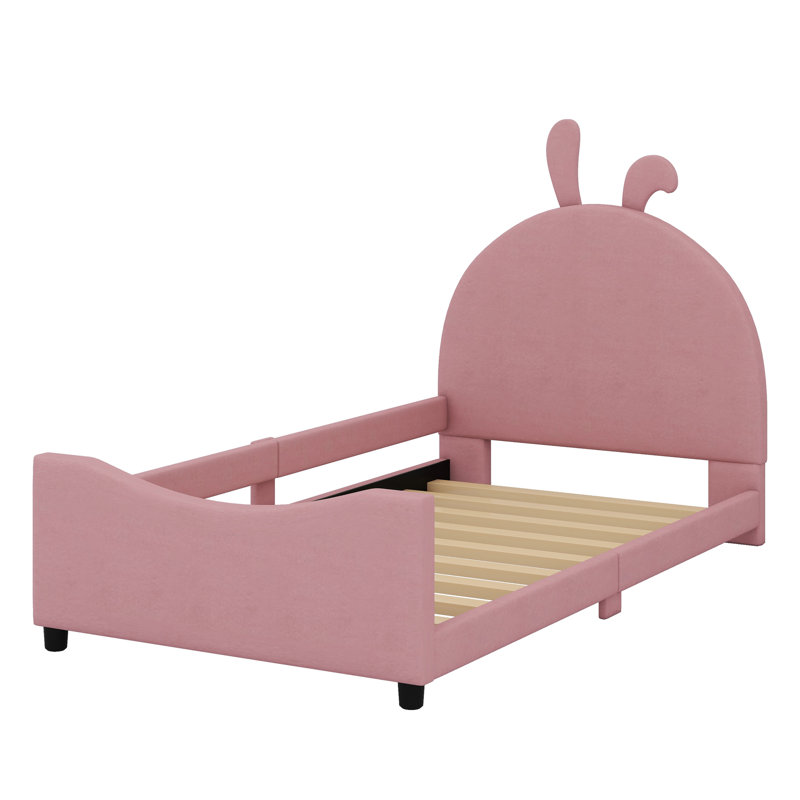Upholstered Daybed With Rabbit Ear Shaped Headboard, Pink