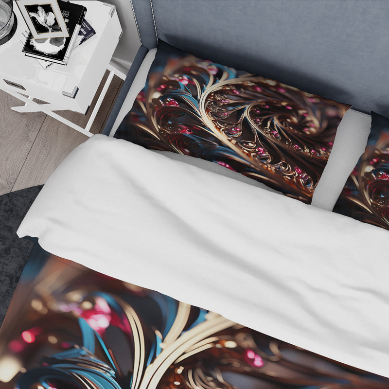 Ensemble de housse de couette spirale hypnotique dorée et rose I - spirales abstraites, Housse de couette pour grand lit