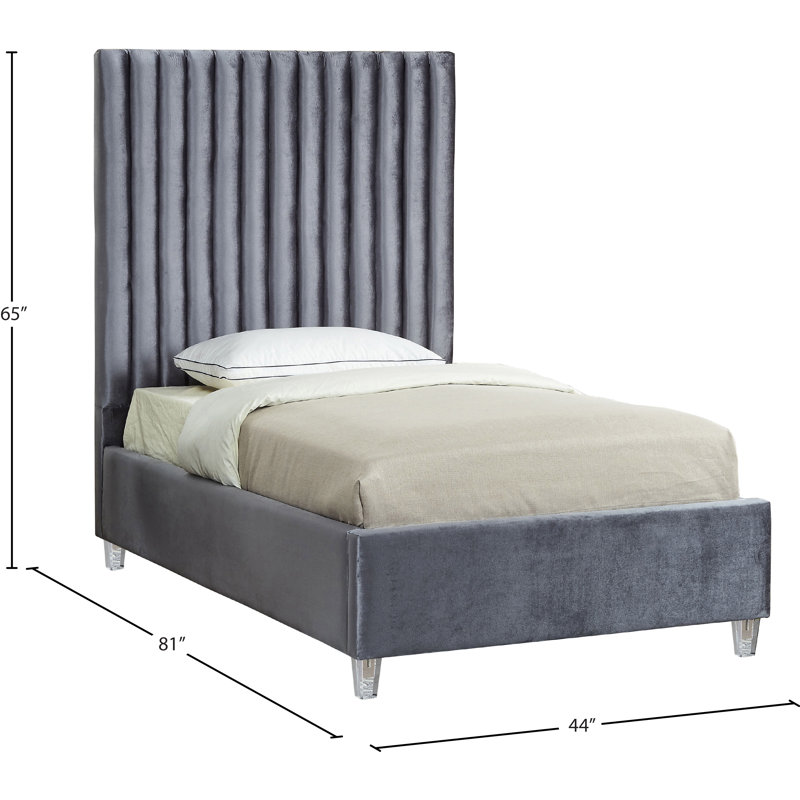 Upholstered Platform Bed, Grey Velvet, Twin