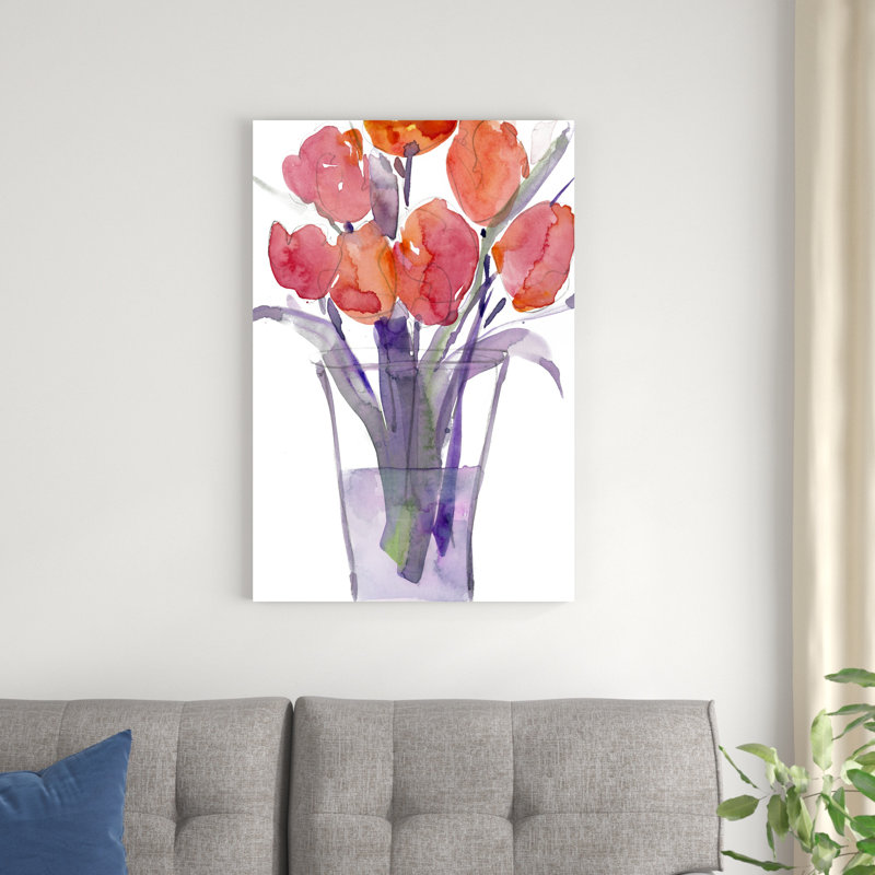 «My Red Tulips II» par Samuel Dixon - peinture sur toile tendue, H 36 po x l 24 po