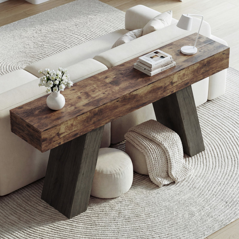 63″Wooden Console Table with Drawers–Entryway/Hallway Sofa Table, Gray, Walnut Brown