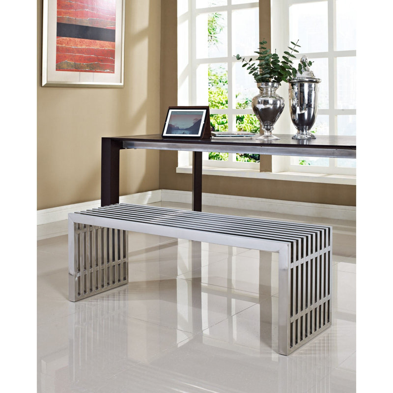  Metal Bench, 17" H x 46.5" W x 15"D, Polished Sliver