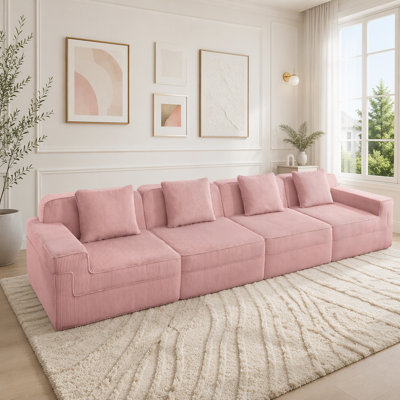Modular 4-Seat Corduroy Cloud Sofa with No Assembly
