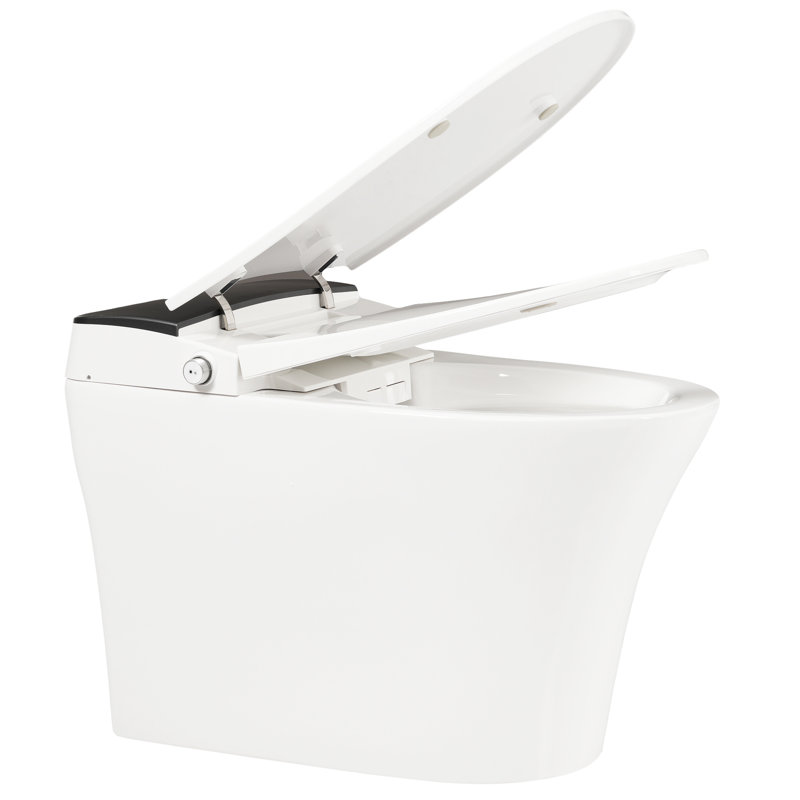 Toilette intelligente avec siège chauffant, une chasse d'eau automatique, sans bidet, pied bleu nuit, poignée gérée, fusion avec panne de courant, couvercle à fermeture douce, aspect de salle de bain blanc, appareil