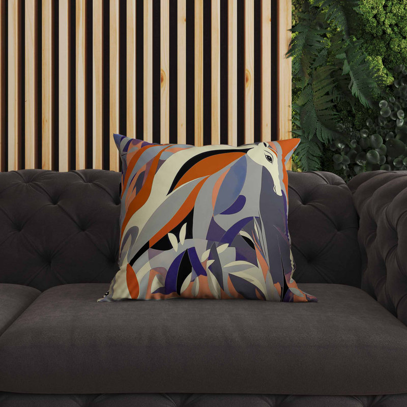 Coussin intérieur / extérieur Mythical Horse, Orange/mauve, Carré 16 po