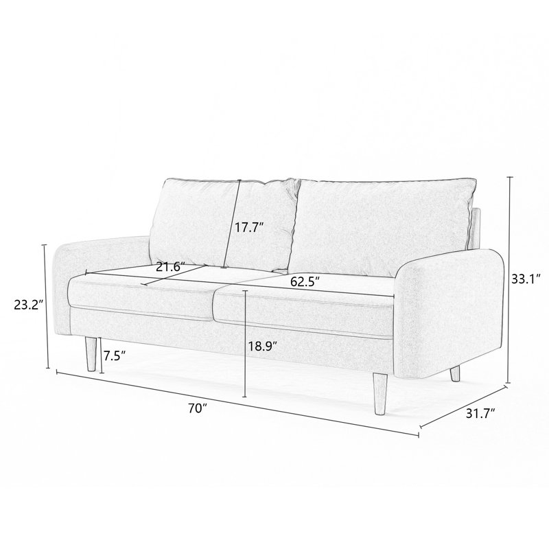 Canapé rembourré 70 po Cilla, Gris