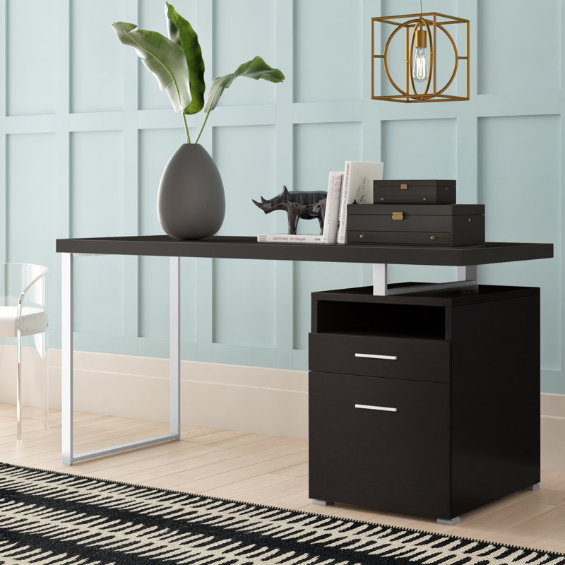 Bureau d'ordinateur en métal Kornegay pour bureau personnel et ordinateur portable ‑ configuration à gauche ou à droite, tiroirs de rangement, L 60 po, pour le travail