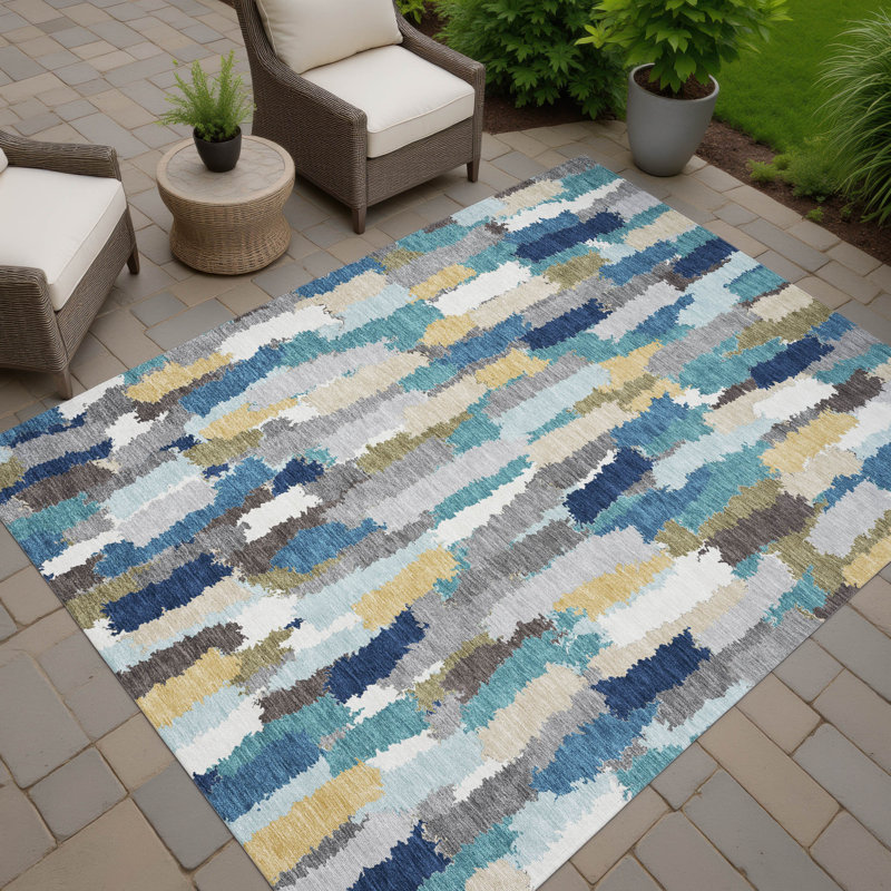 Tapis intérieur / extérieur lavable à la machine Chantille ACN2437, Sarcelle, 10 pi x 14 pi