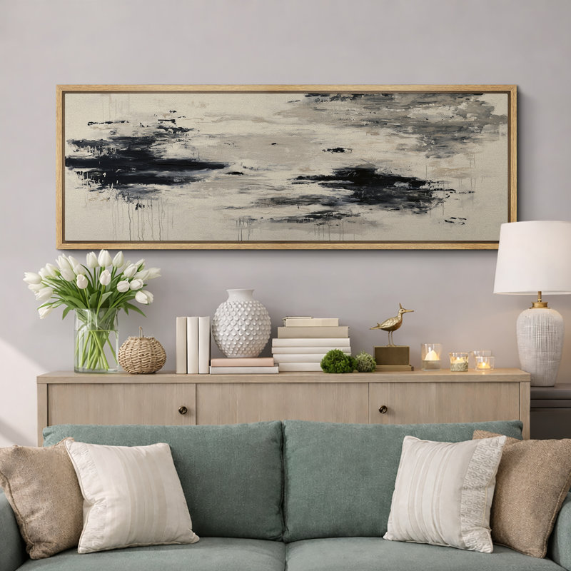 Impression sur toile encadrée noire et blanche, H 20 po x l 60 po, Naturel