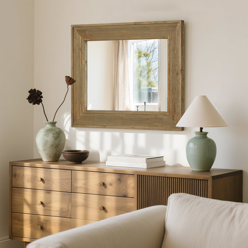Miroir rustique rustique en bois pour salle de bain, Bois délavé à grain de bois, 32 po x 24 po