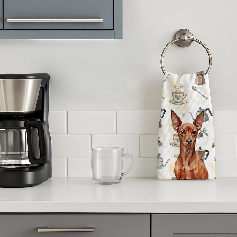 Serviette de cuisine Coffee Bar, Pinscher miniature rouge