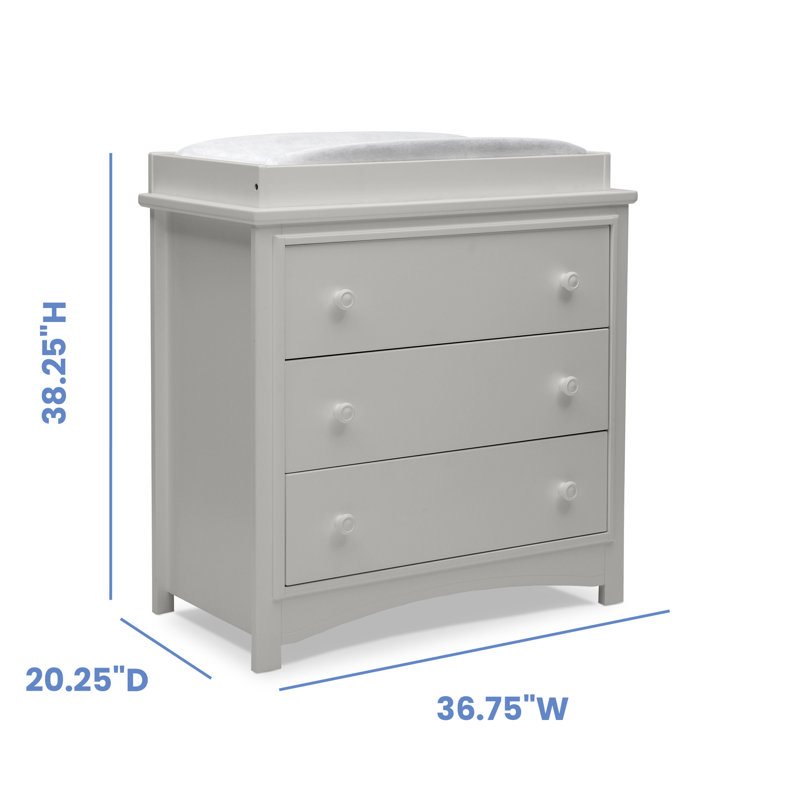 Delta Children Perry 3 Drawer Dresser With Changing Top And Interlocking Drawers, Moonstruck Gray