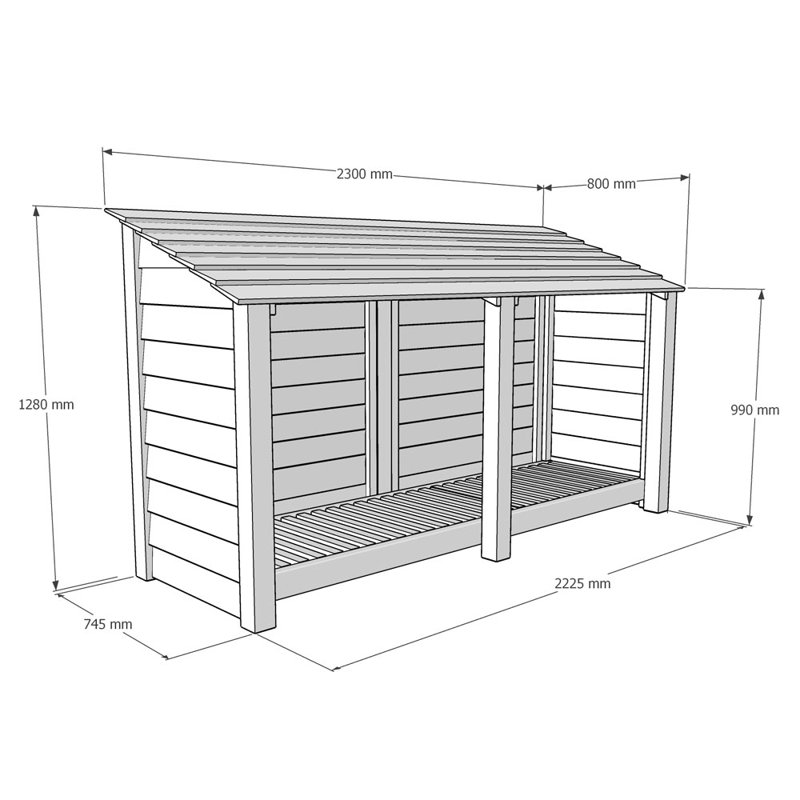 230cm W x 80cm D Solid Wood Log Store, Rustic Brown
