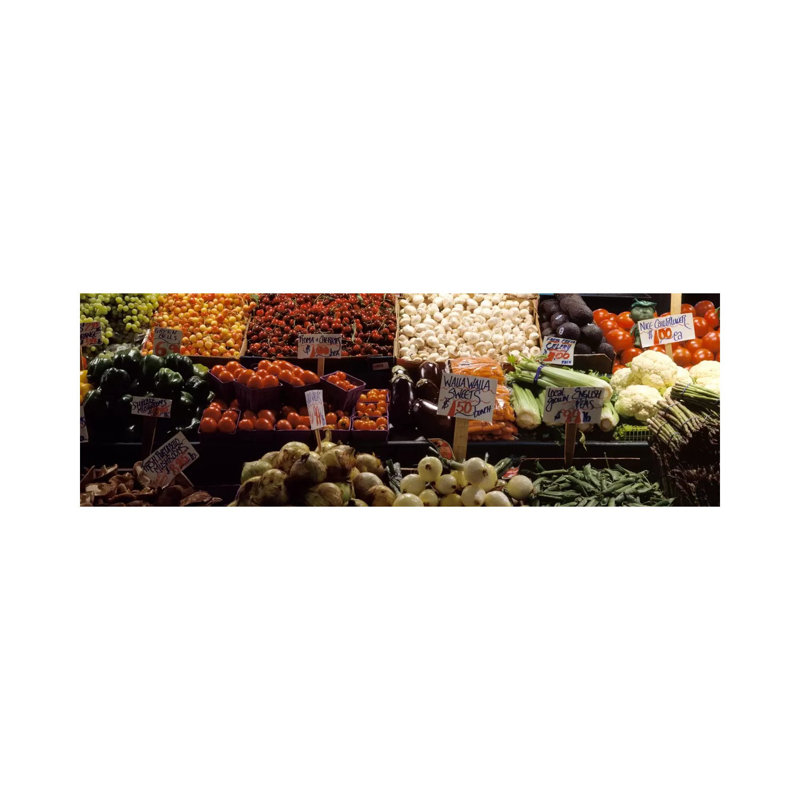 Fruits And Vegetables At A Market Stall, Pike Place Market, Seattle, King County, Washington State, USA - Wrapped Canvas Panoramic Print