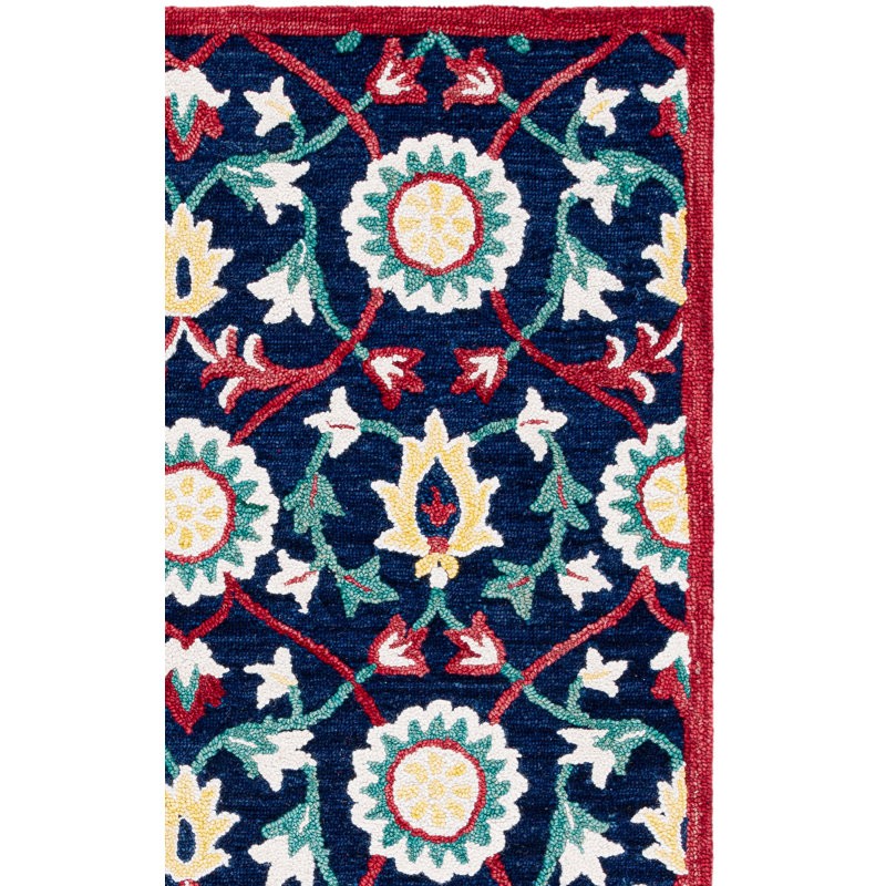 Blossom Hand Tufted Wool/Cotton Oriental Rug in Red/Navy/Blue, Rectangle 5' x 8'