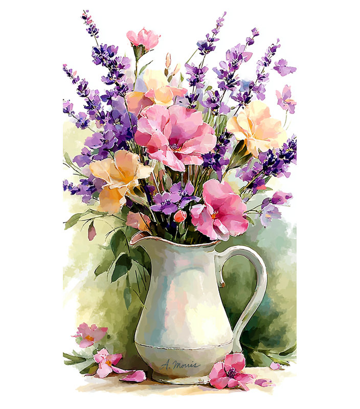 Garden Serenade - Impression sur toile à l'aquarelle florale douce, H 35 po x l 20 po