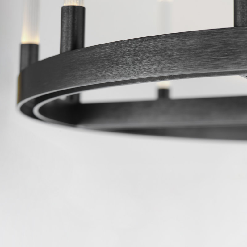 12 - Light Dimmable LED Wagon Wheel Chandelier, Black