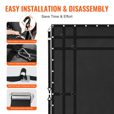 Cargo Net, 96 in x 81 in, Heavy Duty Truck Cargo Net for Truck Bed, 4 Adjustable Straps with Carabiners and Rubber Coated Hooks, Durable, Suitable for Pickup, Jeep, Truck, SUV, Boat (Black)