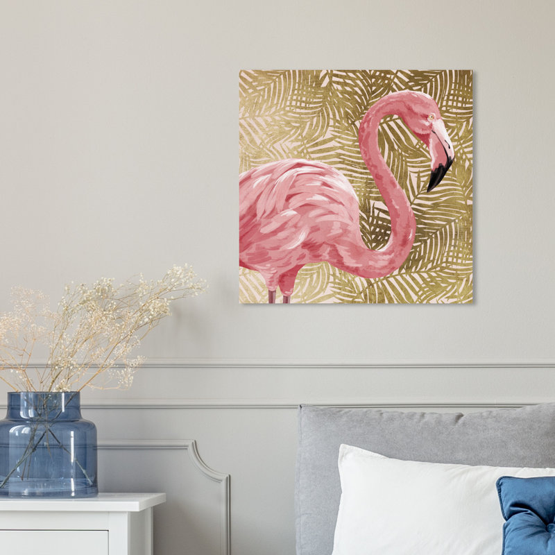 «Flamingo Profile Gold», peinture sur toile, H 16 po x l 16 po x P 1,5 po
