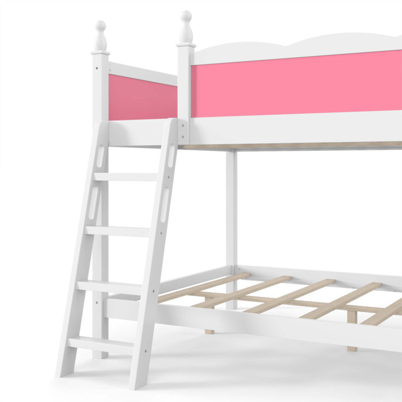 Lit superposé double au-dessus de double avec tablettes de rangement, lit superposé en bois massif avec glissières et échelles, conception à profil bas et sécurité accrue (sans matelas)