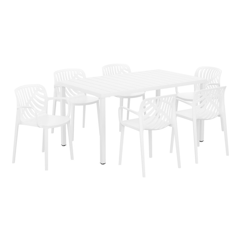 6-Person Outdoor Rectangular Dining Set, White