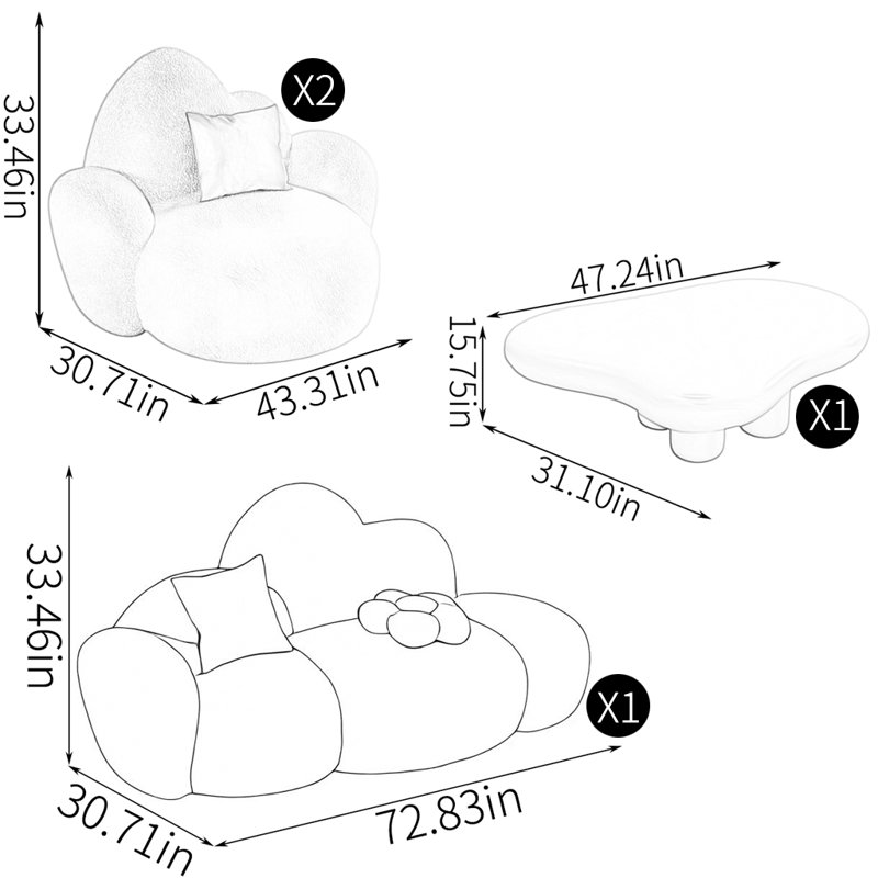 Creative cloud-shaped sofa tea table combination