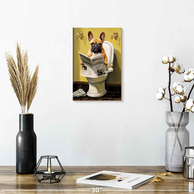 Bouledogue sur une toilette, H 24 po x l 16 po