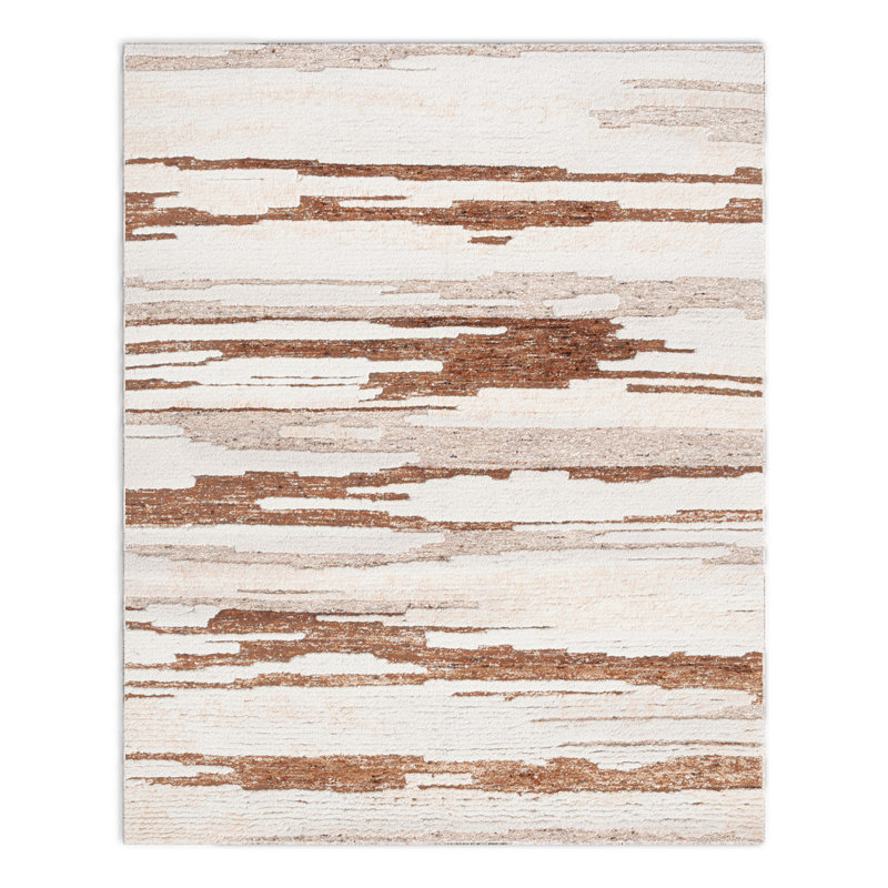Rectangle Karla Abstract Hand-Knotted Wool/Cotton Area Rug in Ivory/Beige, Rectangle 8' x 10'
