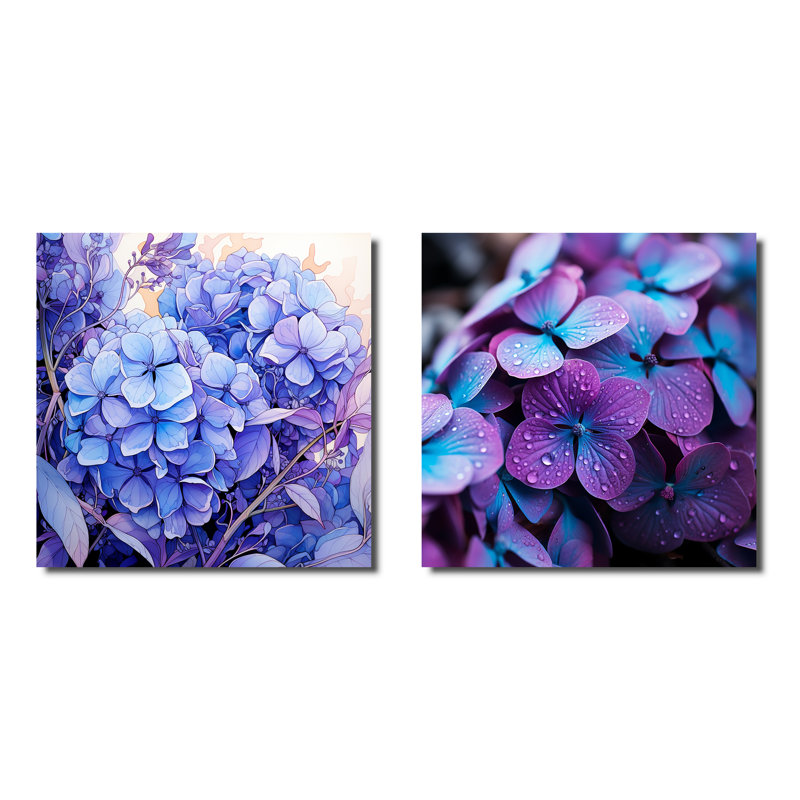 Fleurs d'hortensia mauve harmonie I - ensemble de 2 impressions sur toile d'hortensia, Toile tendue
