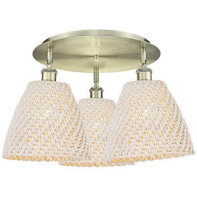 Ballston - Bristol Natural - 3 Light 21" Flush Mount - Antique Brass Finish - Natural Shade