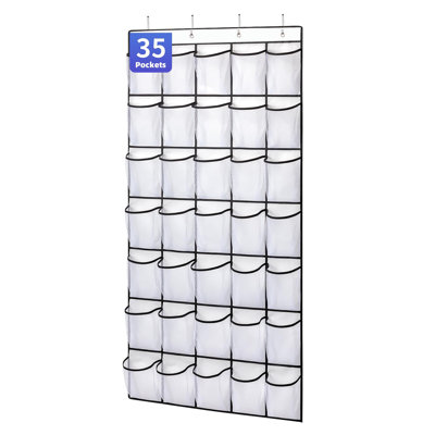 35 Pockets Over Door Shoe Organizer, Over Door Hanging Shoe Organizer, Large Capacity Shoe Hanging Organizer with 4 Metal Hooks