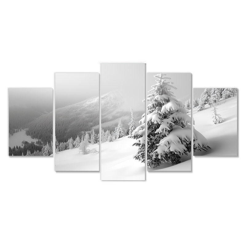 Neige recouverte de pin dans les Laurentides - pin, impression sur toile blanche à 5 panneaux