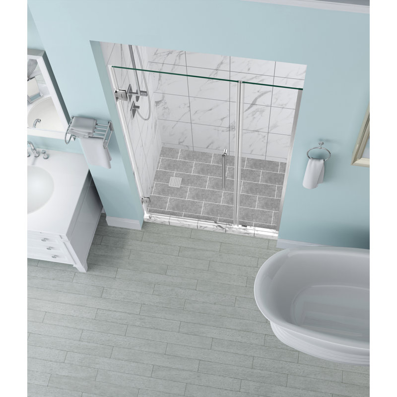 Belmore 38 x 72 Clear Glass Frameless Hinged Shower Door in Stainless Steel
