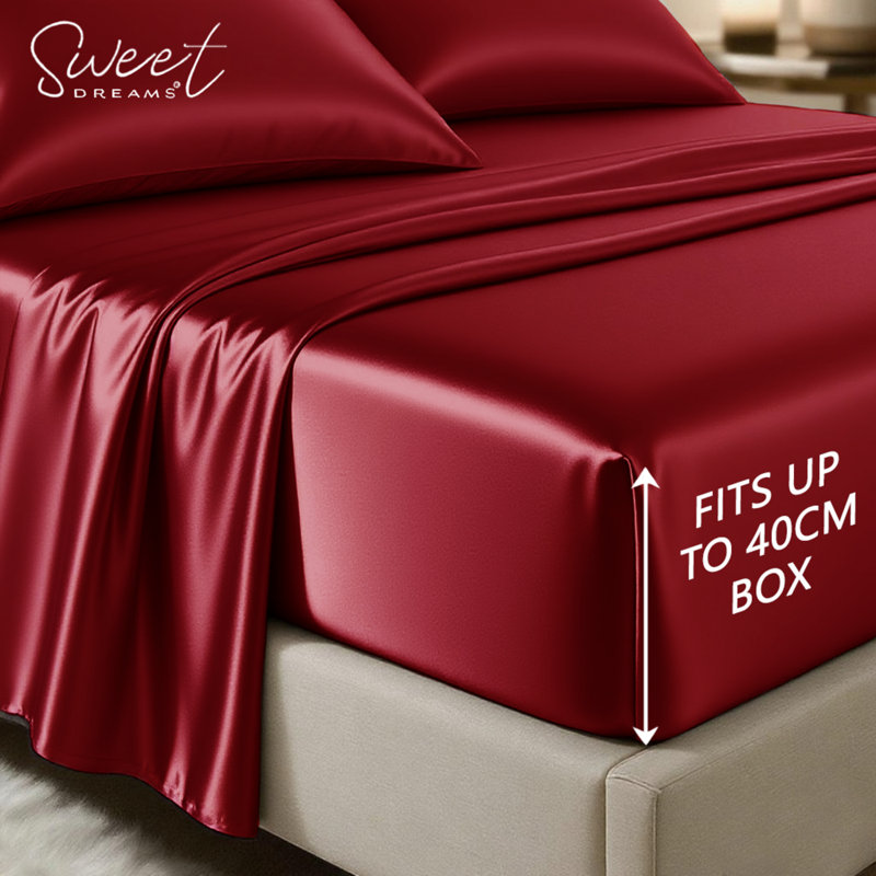 Silk Luxury Deep Box Fitted Sheet, Red, Single (3')