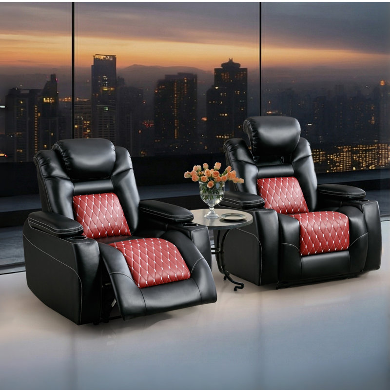  Donique 36.1'' Wide Modern and Breathable Vegan Leather Recliner with Adjustable Headrest and Cup Holders