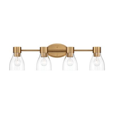 3-Light Brushed Brass Vanity Light with Clear Glass Shades